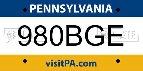 980BGE Pennsylvania License Plate