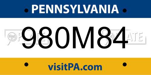 980M84 Pennsylvania License Plate