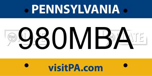 980MBA Pennsylvania License Plate