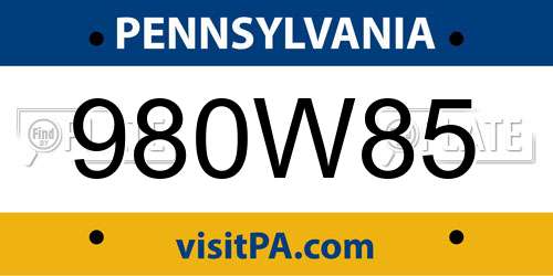 980W85 Pennsylvania License Plate