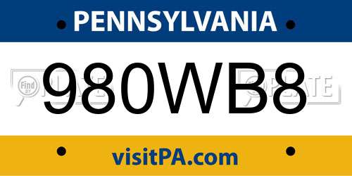 980WB8 Pennsylvania License Plate