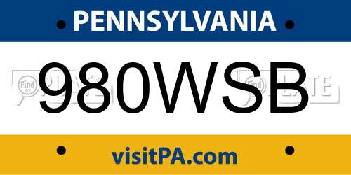980WSB Pennsylvania License Plate