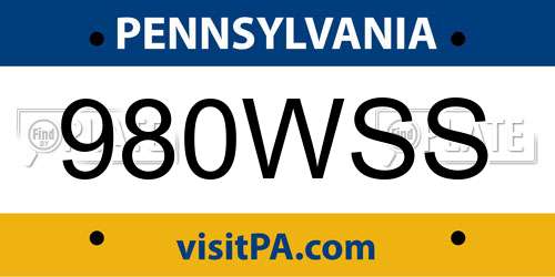 980WSS Pennsylvania License Plate