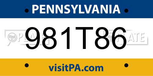 981T86 Pennsylvania License Plate