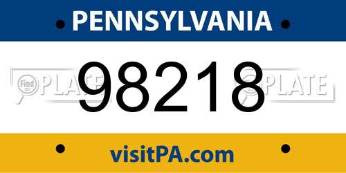 98218 Pennsylvania License Plate