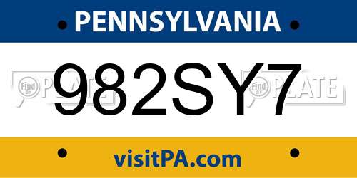 982SY7 Pennsylvania License Plate