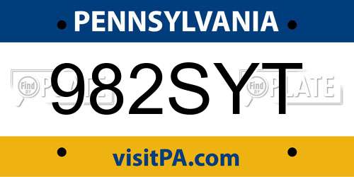 982SYT Pennsylvania License Plate