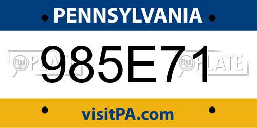 985E71 Pennsylvania License Plate