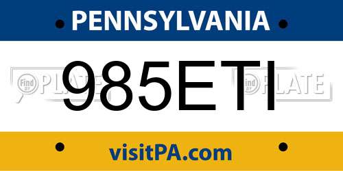 985ETI Pennsylvania License Plate