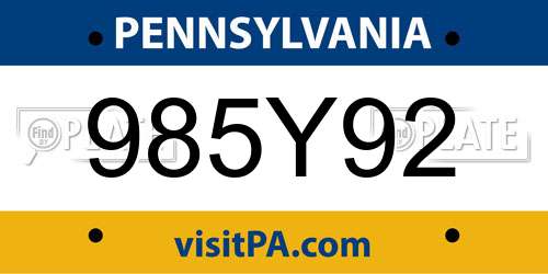 985Y92 Pennsylvania License Plate