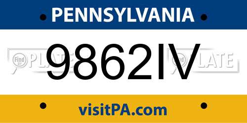 9862IV Pennsylvania License Plate