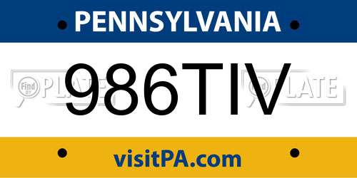 986TIV Pennsylvania License Plate