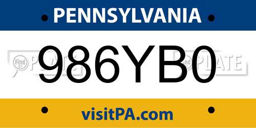 986YB0 Pennsylvania License Plate
