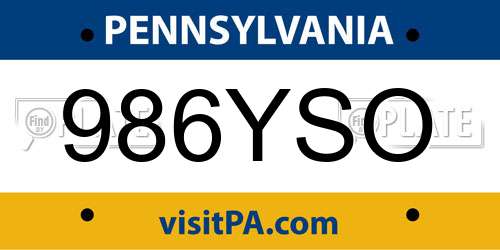 986YSO Pennsylvania License Plate