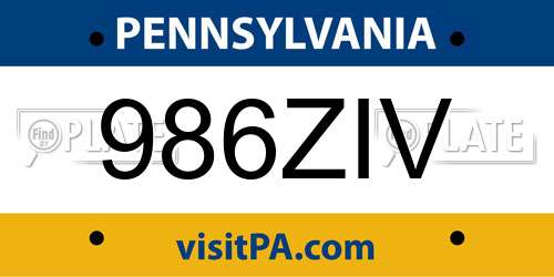 986ZIV Pennsylvania License Plate