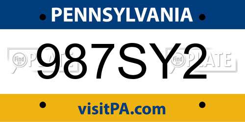 987SY2 Pennsylvania License Plate