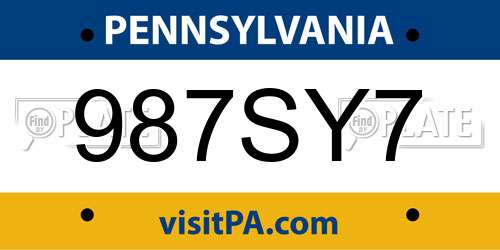 987SY7 Pennsylvania License Plate