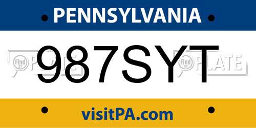 987SYT Pennsylvania License Plate