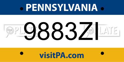 9883ZI Pennsylvania License Plate