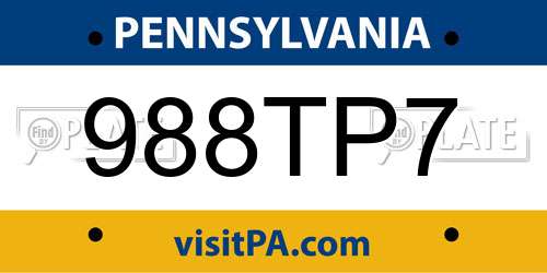 988TP7 Pennsylvania License Plate