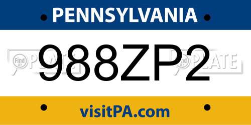 988ZP2 Pennsylvania License Plate