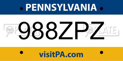 988ZPZ Pennsylvania License Plate