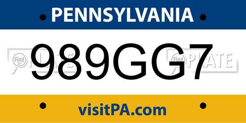 989GG7 Pennsylvania License Plate