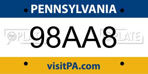 98AA8 Pennsylvania License Plate