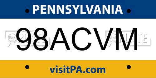 98ACVM Pennsylvania License Plate
