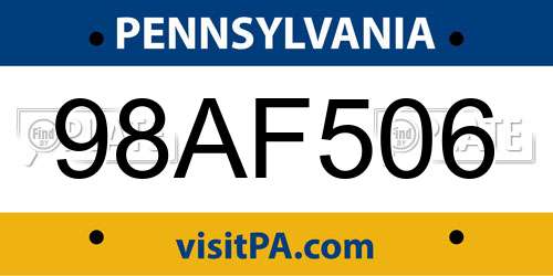 98AF506 Pennsylvania License Plate