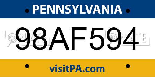 98AF594 Pennsylvania License Plate