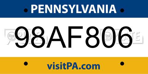 98AF806 Pennsylvania License Plate
