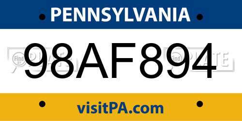 98AF894 Pennsylvania License Plate