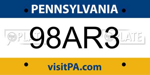 98AR3 Pennsylvania License Plate