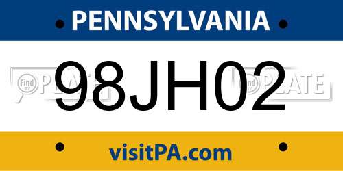 98JH02 Pennsylvania License Plate
