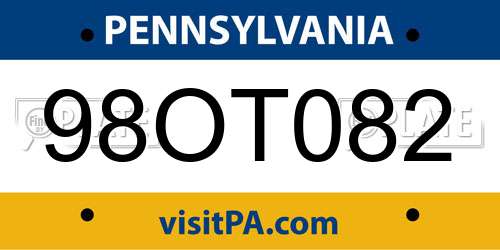 98OT082 Pennsylvania License Plate