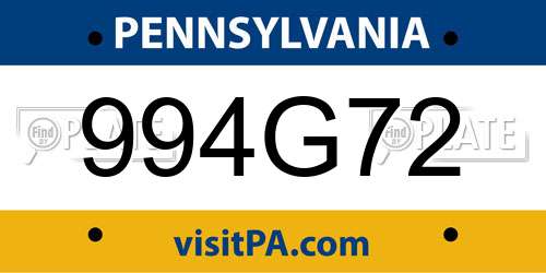 994G72 Pennsylvania License Plate