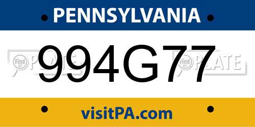 994G77 Pennsylvania License Plate