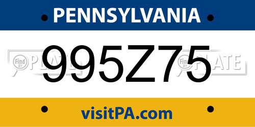 995Z75 Pennsylvania License Plate