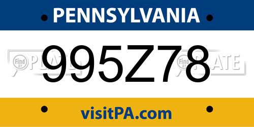 995Z78 Pennsylvania License Plate