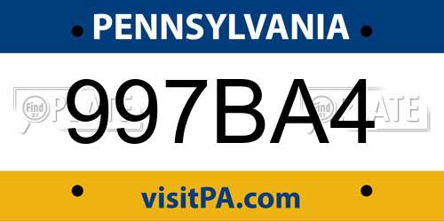 997BA4 Pennsylvania License Plate