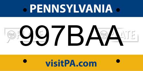 997BAA Pennsylvania License Plate