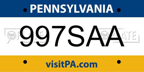 997SAA Pennsylvania License Plate