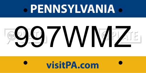 997WMZ Pennsylvania License Plate