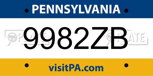 9982ZB Pennsylvania License Plate