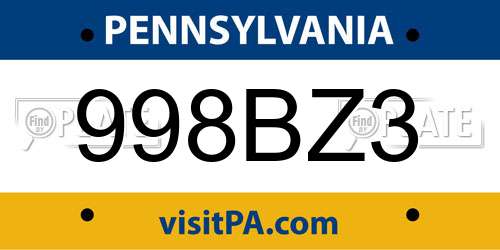 998BZ3 Pennsylvania License Plate