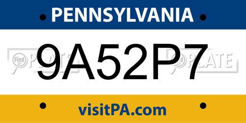 9A52P7 Pennsylvania License Plate