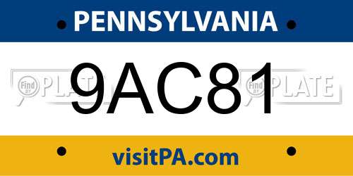 9AC81 Pennsylvania License Plate