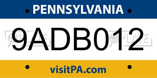9ADB012 Pennsylvania License Plate