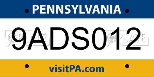 9ADS012 Pennsylvania License Plate